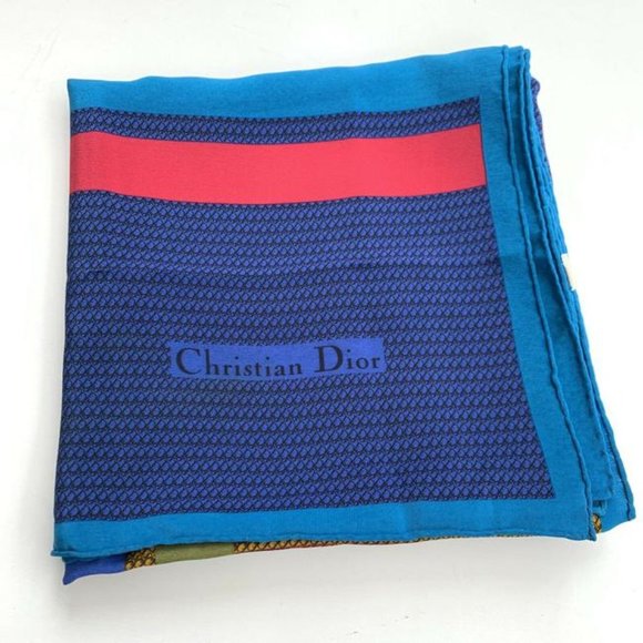 Dior Pink Black Aqua Gold Trotter Logo Print Silk Scarf - Picture 2 of 5